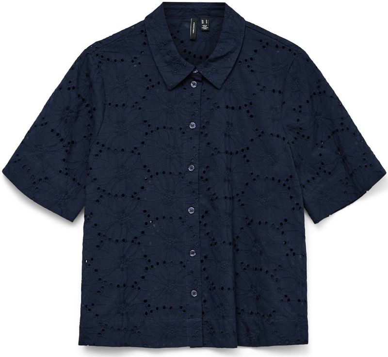 Vero Moda - Blouse - Blauw - Overhemdkraag - Korte Mouwen - Regular Fit