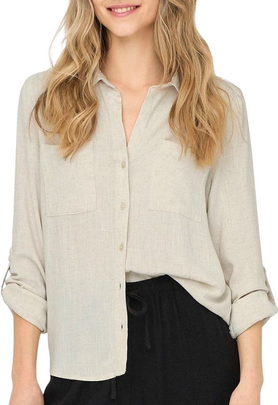 Only - Blouse - Zandkleurig - 80% Viscose 20% Linnen