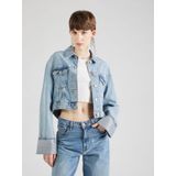 Only - Lichtblauwe Katoenen Jas - Dames - Kraag - Lange Mouwen