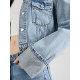 Only - Lichtblauwe Katoenen Jas - Dames - Kraag - Lange Mouwen