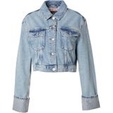 Only - Lichtblauwe Katoenen Jas - Dames - Kraag - Lange Mouwen