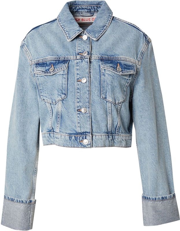 Only - Lichtblauwe Katoenen Jas - Dames - Kraag - Lange Mouwen