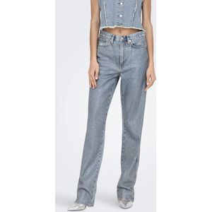 ONLY - Jeans - Blauw - Denim - 5-Pocket-Style, Ritssluiting, Acid Washed