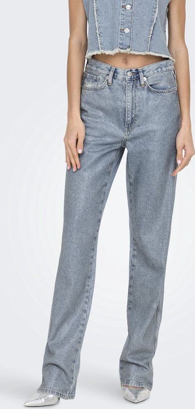 ONLY - Jeans - Blauw - Denim - 5-Pocket-Style, Ritssluiting, Acid Washed