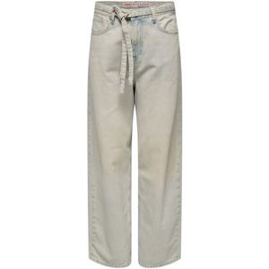 Jeans - Effen - Denim - Ripped - Wide Leg - Mid Waist