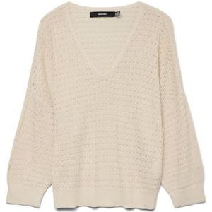 Vero Moda - Gebreide Pullover - Beige - V-Hals - Regular Fit
