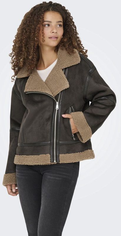 Only - Kendra - Leren Jasje - Capuchon - Asymmetrische Ritssluiting