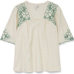 VERO MODA - Blouse - Ecru - Katoen - Korte Mouwen - V-hals