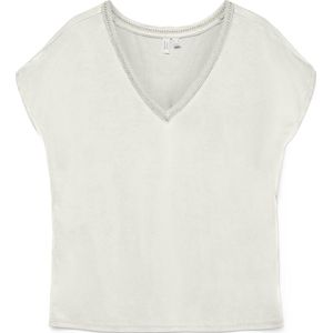 Vero Moda - T-shirts - Wit - V-Hals - Glitterdetail