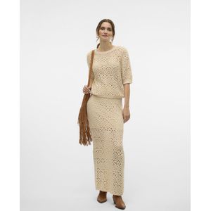Vero Moda - Vmberry - Gebreide Trui - Beige - Ronde Hals - 2/4 Mouwen