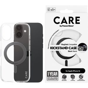 CARE by PanzerGlass Kickstand Case MagSafe voor de Apple iPhone 16 - Zwart