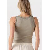 Rosemunde - Babette - Tanktop - Kaki - Zijdemix met Vintage-kantenrand en Brede Bandjes