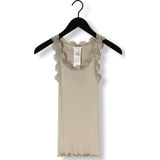 Rosemunde - Babette - Tanktop - Kaki - Zijdemix met Vintage-kantenrand en Brede Bandjes