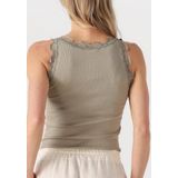 Rosemunde - Babette - Tanktop - Kaki - Zijdemix met Vintage-kantenrand en Brede Bandjes