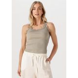 Rosemunde - Babette - Tanktop - Kaki - Zijdemix met Vintage-kantenrand en Brede Bandjes