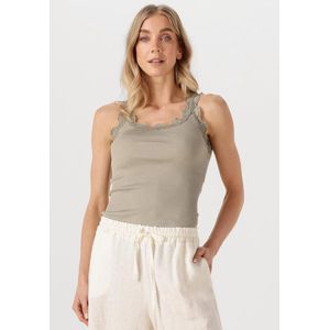Rosemunde - Babette - Tanktop - Kaki - Zijdemix met Vintage-kantenrand en Brede Bandjes