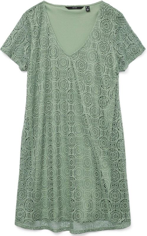 Vero Moda - Vmmaya Ss V Neck Short Dress - Hedge Green - Korte Jurk