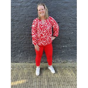 ONLY CARMAKOMA Blouse Rood - V-hals en Lange Mouwen
