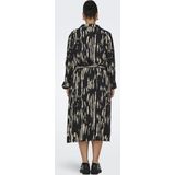 ONLY CARMAKOMA - Casual Jurk - Zwart - V-Hals - Ballonmouwen - Knoopsluiting