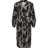 ONLY CARMAKOMA - Casual Jurk - Zwart - V-Hals - Ballonmouwen - Knoopsluiting