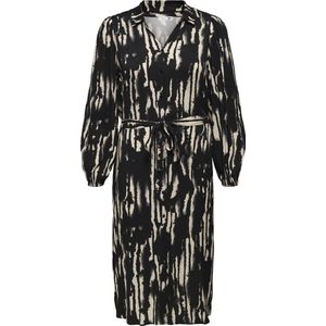 ONLY CARMAKOMA - Casual Jurk - Zwart - V-Hals - Ballonmouwen - Knoopsluiting
