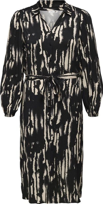 ONLY CARMAKOMA - Casual Jurk - Zwart - V-Hals - Ballonmouwen - Knoopsluiting