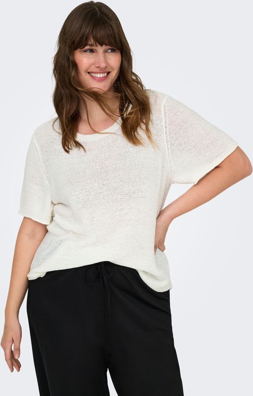 Only Carmakoma - Gebreide Top - Zwart - Knitwear - O-hals - Korte Mouwen