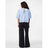 Blouse - Lichtgewicht - Katoen - Ronde Hals - Halflange Mouwen - Gesmokt - Borduring