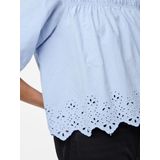 Blouse - Lichtgewicht - Katoen - Ronde Hals - Halflange Mouwen - Gesmokt - Borduring