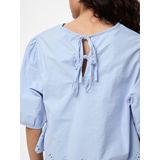 Blouse - Lichtgewicht - Katoen - Ronde Hals - Halflange Mouwen - Gesmokt - Borduring