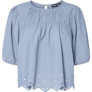 Blouse - Lichtgewicht - Katoen - Ronde Hals - Halflange Mouwen - Gesmokt - Borduring