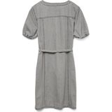 Denim Jurk - V-Hals - Korte Mouwen - Knoopsluiting - Riem in Taille