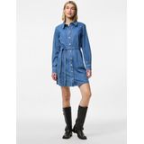 Pcsilje - Mini Denim Jurk - Katoen - Lange Mouwen - Blousekraag