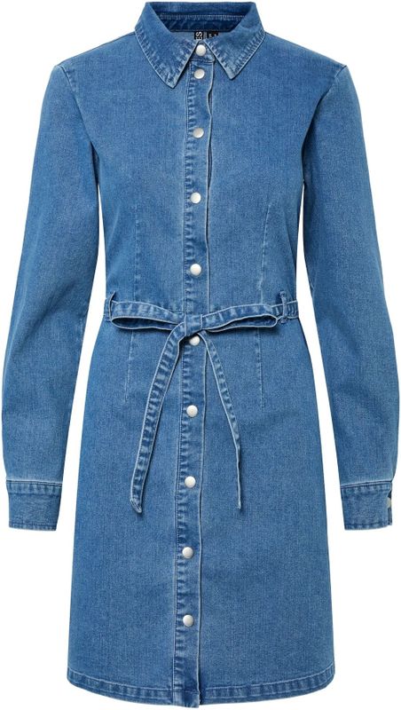 Pcsilje - Mini Denim Jurk - Katoen - Lange Mouwen - Blousekraag