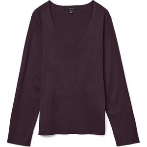 Dames Trui in gebreide Look met losse pasvorm en V-hals Lange mouwen geribbelde manchetten, Colour:winered, Size:M