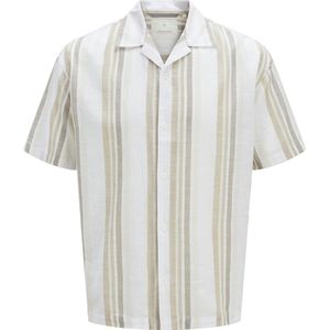 Jack&Jones - Casual Overhemd - Beige - Katoen/Linnen - Korte Mouw