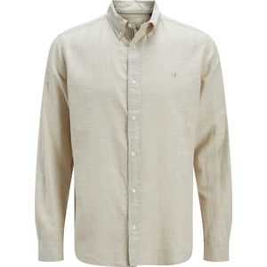 Jack & Jones - Casual Overhemd - Beige - Katoen/Linnen - Wijde Fit