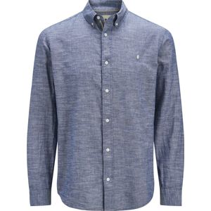 Jack&Jones - Casual Linnen Overhemd - Blauw - Katoen/Linnen