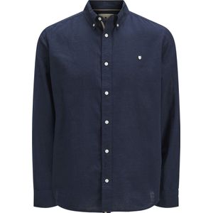 Jack & Jones - Casual Overhemd - Donkerblauw - Katoen/Linnen - Wijde Fit