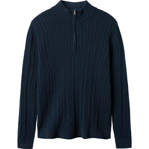 Halve Rits - Gebreide Trui - Zwart - Katoen - Slim Fit