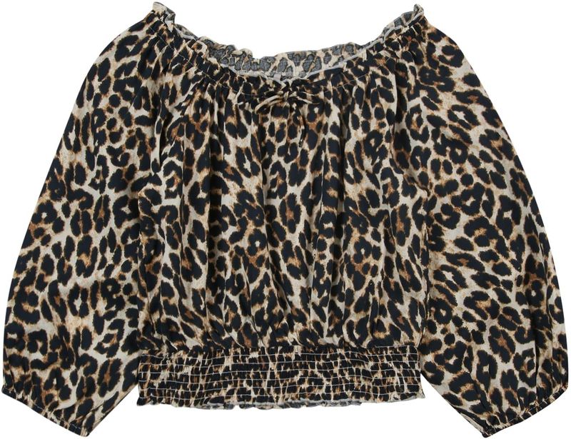 KIDS ONLY GIRL off shoulder top met panterprint zwart/beige