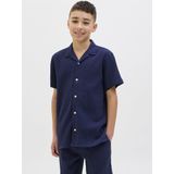 JACK & JONES JUNIOR Overhemd - Donkerblauw - Katoen - Korte Mouwen
