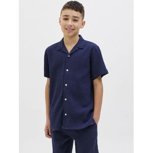 JACK & JONES JUNIOR Overhemd - Donkerblauw - Katoen - Korte Mouwen