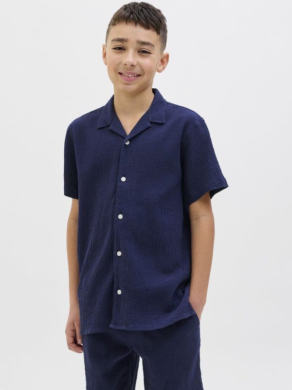 JACK & JONES JUNIOR Overhemd - Donkerblauw - Katoen - Korte Mouwen