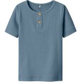 T-shirt - Regular Fit - Ribgebreid - Korte Mouwen - Biologisch Katoen