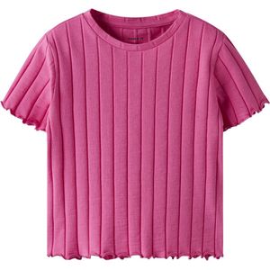 NAME IT - NKFNORALINA T-shirt - Carmine Rose - Ribtricot - Korte Mouwen
