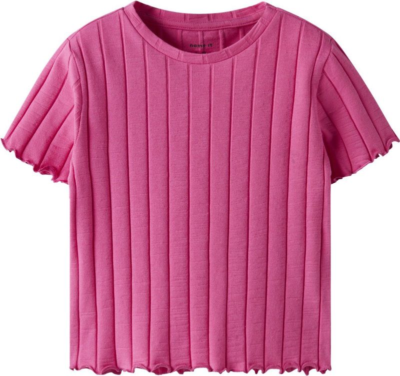 NAME IT - NKFNORALINA T-shirt - Carmine Rose - Ribtricot - Korte Mouwen