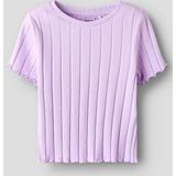 Ribtricot - T-shirt - Streep - Hoge Hals - Korte Mouwen - Cropped Fit