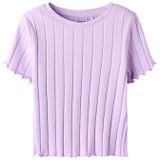 Ribtricot - T-shirt - Streep - Hoge Hals - Korte Mouwen - Cropped Fit