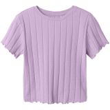 Ribtricot - T-shirt - Streep - Hoge Hals - Korte Mouwen - Cropped Fit